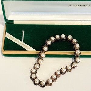 Vintage Mallorca 925 Sterling Silver Vermeil Pearl Bracelet 7.25”